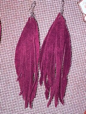 Fuchsia Suede Fringe Drop Earrings